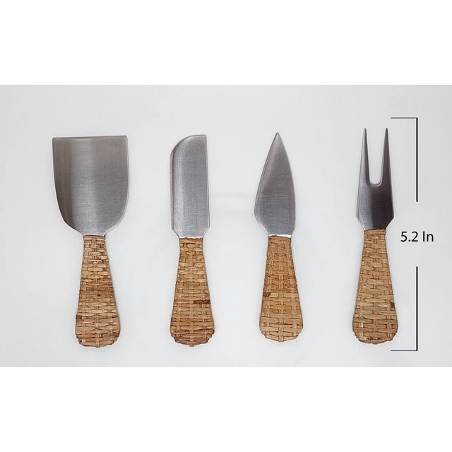 2020s Artifacts Rattan Stainless-Steel Cheese Knives with Gift Box in Brown - Set of 4 For Sale - Image 5 of 5