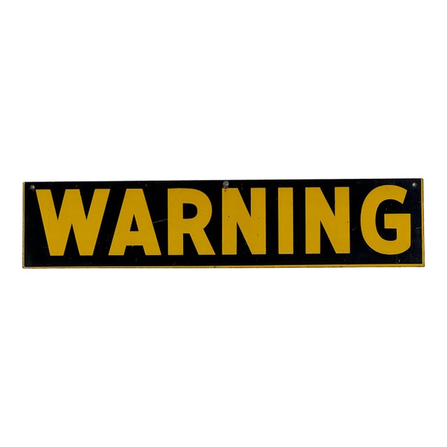 Vintage "Warning" Enamel Sign in School Bus Yellow, and Black For Sale