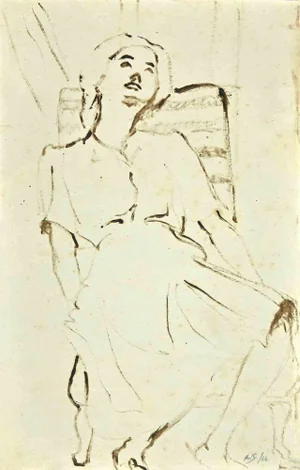 Mino Maccari, The Seated Woman, Original Drawing, Mid-20th-Century