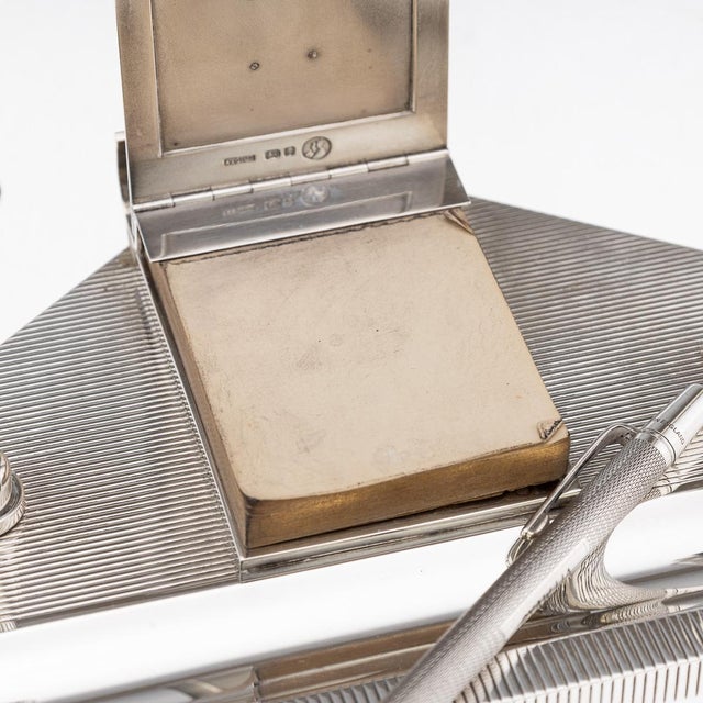 20th Century Art Deco English Silver Desk Set & Mechanical Pencil, London, 1936 , Set of 2 For Sale - Image 10 of 16