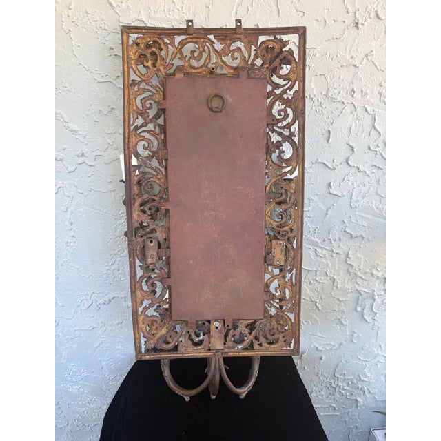 Antique Baroque Revival Metal Wall Mirror With Integrated Candleholders, Circa 1890–1910 For Sale - Image 12 of 12