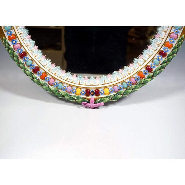 Large Oval Wall Mirror Crowned with Winged Cupids by Leuteritz for Meissen, 1860s For Sale - Image 5 of 8