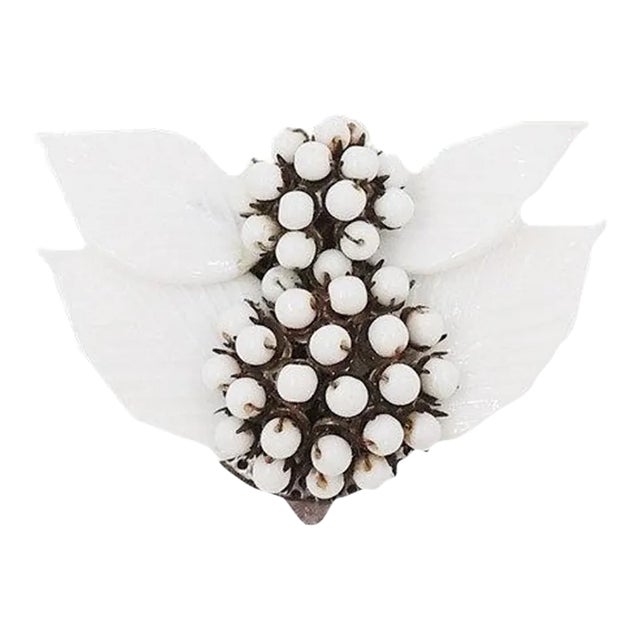 Vintage 1930s Miriam Haskell White Glass Leaves & Beads Dress Clip For Sale