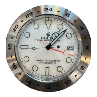 Vintage Silver Rolex Dealer Display Wall Clock For Sale