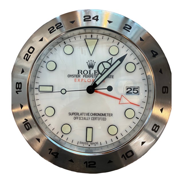 Vintage Silver Rolex Dealer Display Wall Clock For Sale