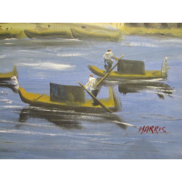 1970s Merchant in Venice Gondola Ride Signed Harris Framed Oil on Canvas For Sale In Los Angeles - Image 6 of 18