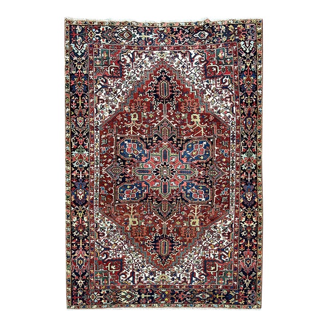 Antique Persian Heriz Hand Knotted Wool Rug 8’2” X 11’8” For Sale