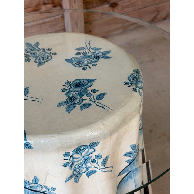 Trompe-L’Œil Hand-Painted Skirted Side Table by Strata Group, “Scandinavian Bouquet,” 1992 For Sale - Image 11 of 12