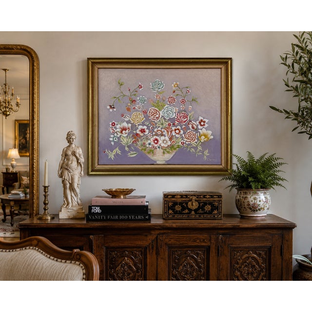 Beautiful vintage oil on canvas by W. Sterner, featuring a colorful floral still life arranged in a decorative vase...