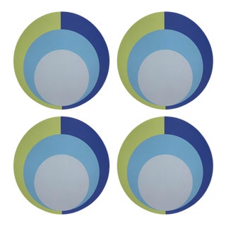 Color Block Acid Green Blue, 16" Round Pebble Placemats, Set of 4 For Sale