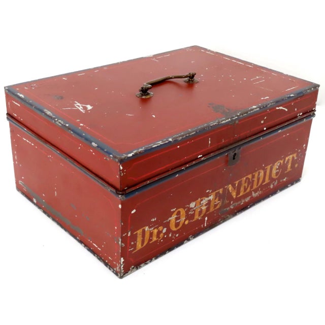 This is a Great Looking - Very Unusual Antique Steel Traveling Doctors Apothecary Lock Box. Circa Mid to Late 19th...