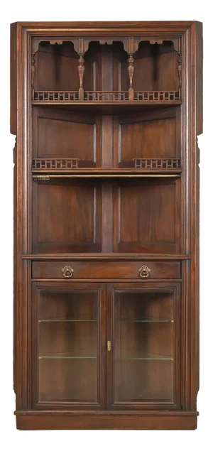 Signed Herter Brothers Eastlake Victorian Carved Mahogany Corner Cabinet, Circa 1890s