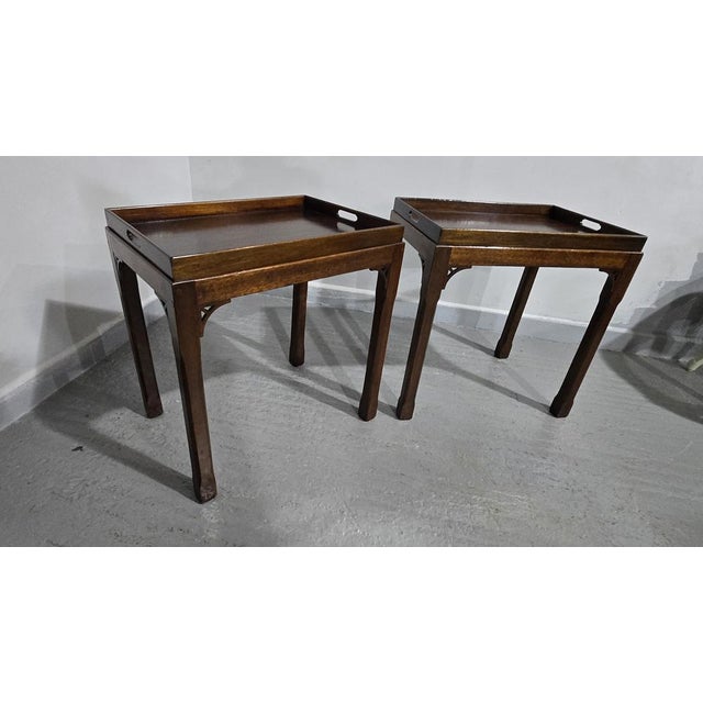 Brown Chippendale Mahogany Lamp Tables, 1920, Set of 2 For Sale - Image 8 of 13