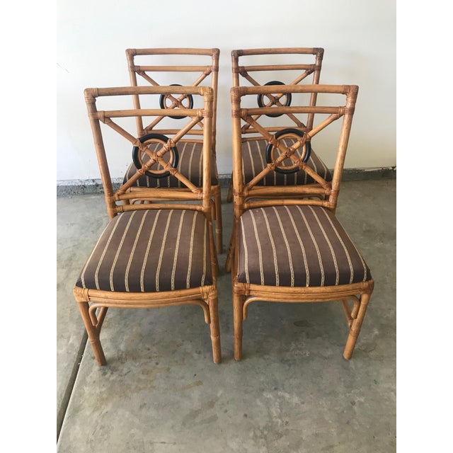 McGuire Style Target Back Set of Table and 4 Rattan Chairs | Chairish