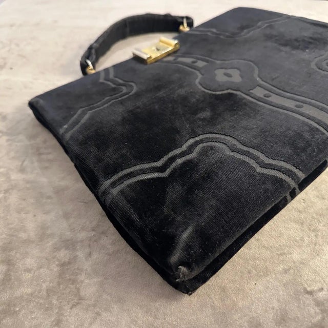 Iconic 1970s Black Velvet and Brass Hand Bag by Roberta Di Camerino For Sale - Image 9 of 12