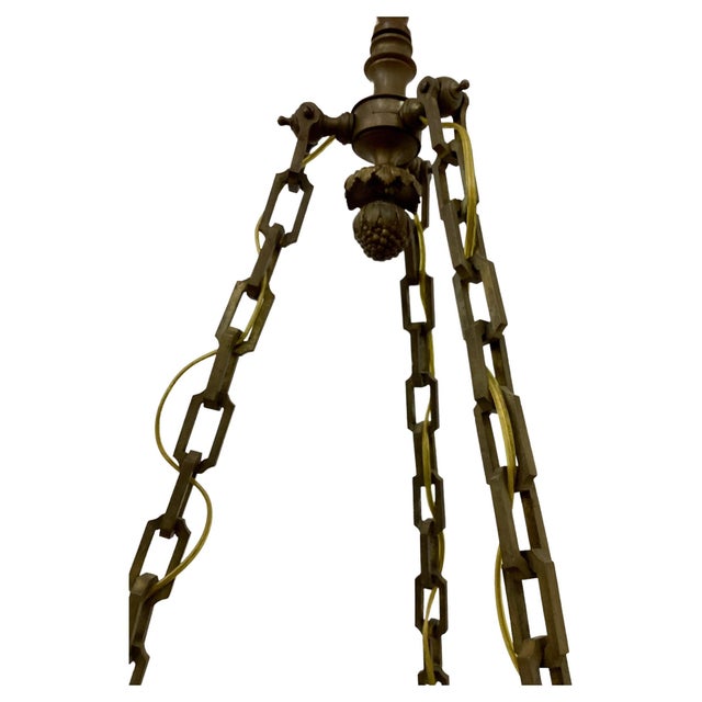 French Alabaster Dome Chandelier Pendant with Bronze Fittings. Heavy cast bronze frame holds the alabaster dome with grey...