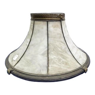 Antique Curved Slag Glass Bronze Lamp Shade For Sale