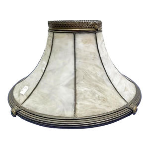 Antique Curved Slag Glass Bronze Lamp Shade