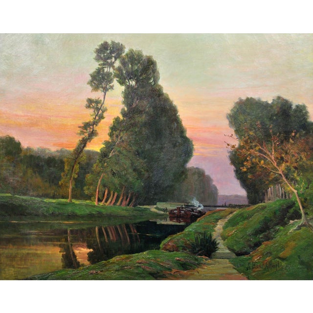 Claudia Bret-Charbonnier. French ( b.1863 - d.1951 ). Une Péniche Chargée De Barriques De Vin Sur Le Canal Du Midi. (A...