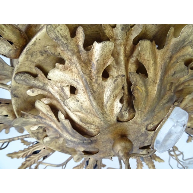 Gold Flush Mount Maison Baguès Crystal Flowers Leaves Chandelier 15 Lights No.2 For Sale - Image 8 of 11