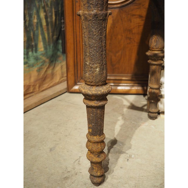 Antique French Cast and Wrought Iron Console Table With Rouge Griotte Marble Top, 19th Century For Sale - Image 13 of 18