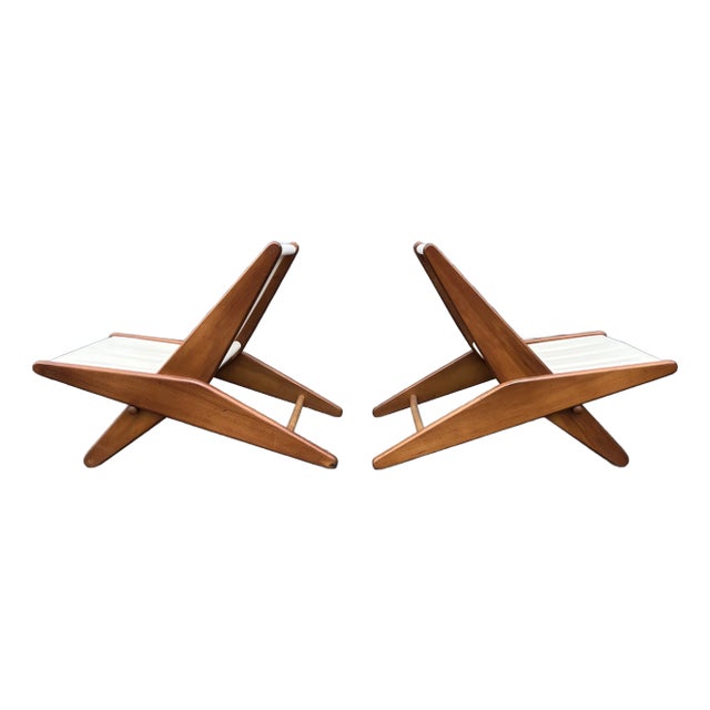 Folding Scissor Chairs by Ficks Reed Circa 1950, Linen, Fir - Set of 2 For Sale