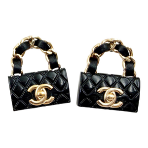 Chanel Gold CC Black Quilted Bag Piercing Earrings, A Pair