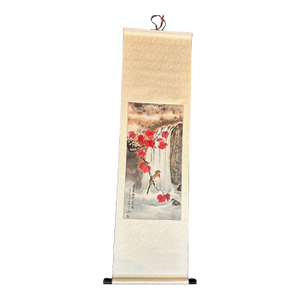 Chinese Scroll Drawing of Waterfall and Bird