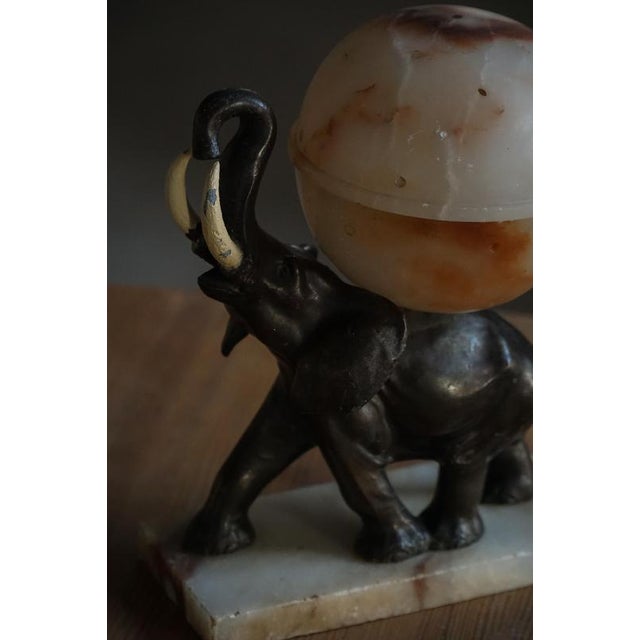 Early 20th Century Art Deco Elephant Table Lamp with Alabaster Globe, 1930s For Sale - Image 13 of 18