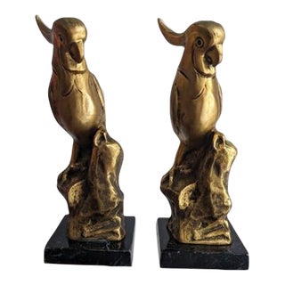 Early 20th Century Art Deco Gold Parakeet Bookends- Set of 2 For Sale