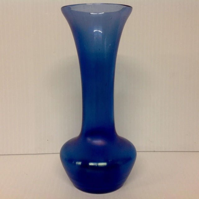 Art Deco Dark Blue Iridescent Art Deco Glass Vase For Sale - Image 3 of 6