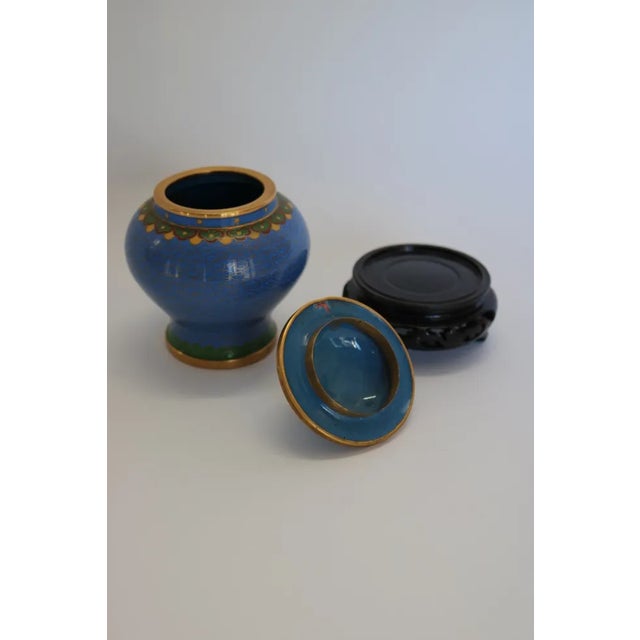 1920s Cloisonne Jar With Wood Base For Sale - Image 4 of 8