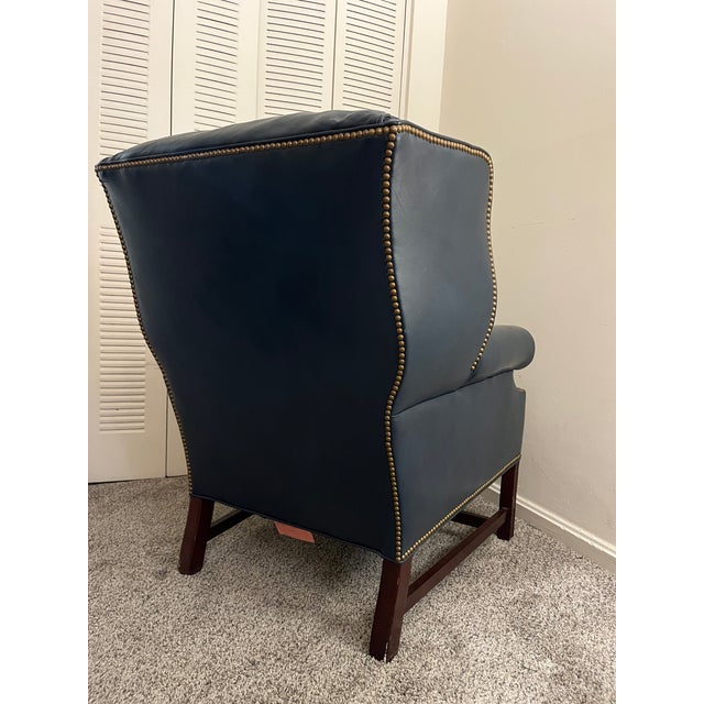 Hancock & Moore Hancock & Moore Blue Royal Leather Wingback Chair With Ottoman For Sale - Image 4 of 9