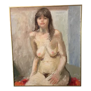 1972 Oil Painting Expressionist Portrait of a Seated Nude Woman