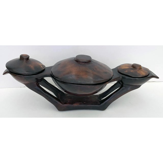 Brown Vintage Hand-Carved African Centerpiece Serving Dish For Sale - Image 8 of 8