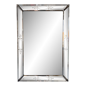 1960’s Hollywood Regency Beveled Glass Wall Mirror With Etched Detailing