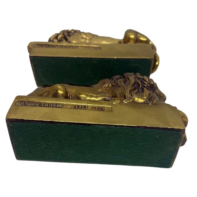 1940’s Italian Canova Lion Cast Brass Bookends - A Pair For Sale - Image 10 of 12