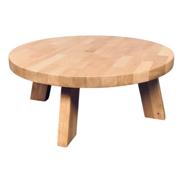Brutalist Oak Round Coffee Table from Meubelfabriek Oisterwijk, Netherlands, 1960s For Sale