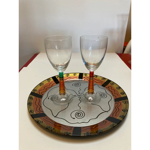 Memphis Vintage 1980’s Memphis Style Hand Painted Glass Platter by Kay Young For Sale - Image 3 of 5