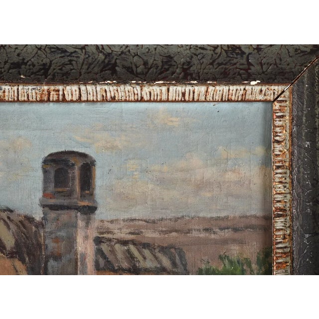 Early 20th Century Oil Painting European Barn Landscape in Faux Bois Frame For Sale - Image 10 of 13