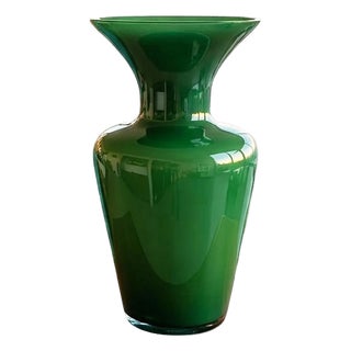 Italian Emerald Green Murano Glass Vase from Maestro Del Vetro, 1970s For Sale