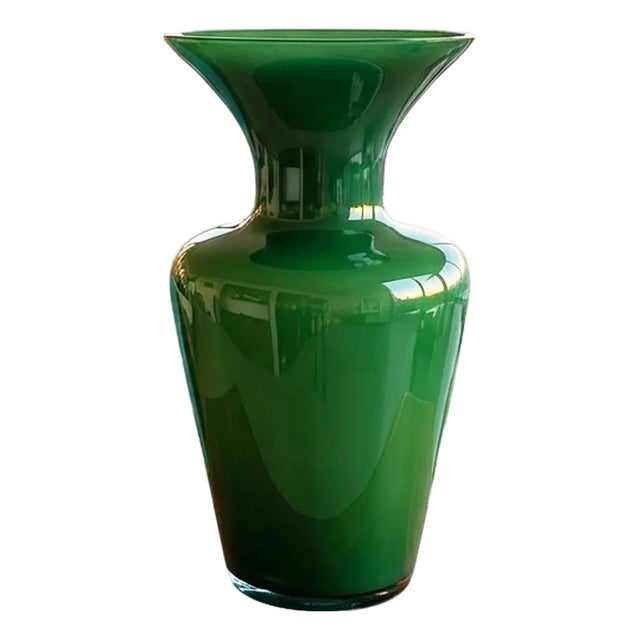 Italian Emerald Green Murano Glass Vase from Maestro Del Vetro, 1970s For Sale