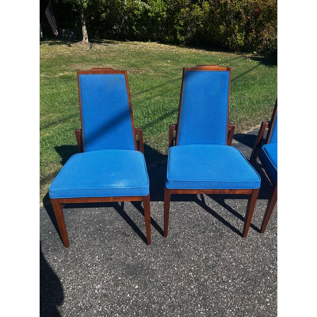 Brown Mid Century Dillingham Walnut High Back Dining Chairs Set of 4 For Sale - Image 8 of 10