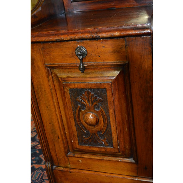 Vintage Carved Mahogany Wood Coal Holder Purdonium W/ Metal Removable Insert / Mirror & Shelf For Sale - Image 4 of 14