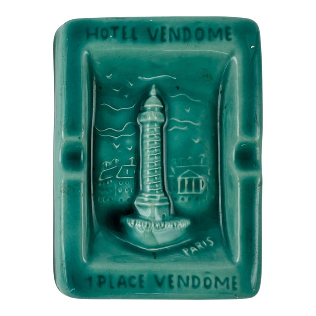 Vintage Hotel Vendome Paris Green Ceramic Ashtray Catchall Dish France For Sale