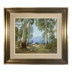 Ranch Landscape Oil Painting by Dutch Australian Artist Frank Mutsaers 1920-2005, Framed