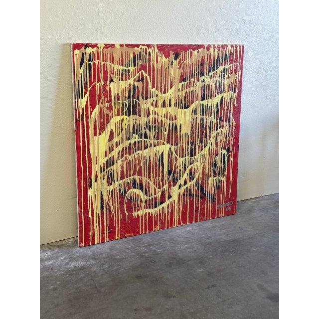 Striking large-scale abstract expressionist painting by Stranoby, signed and dated 2005. Measuring 47.25 x 47.25 inches,...