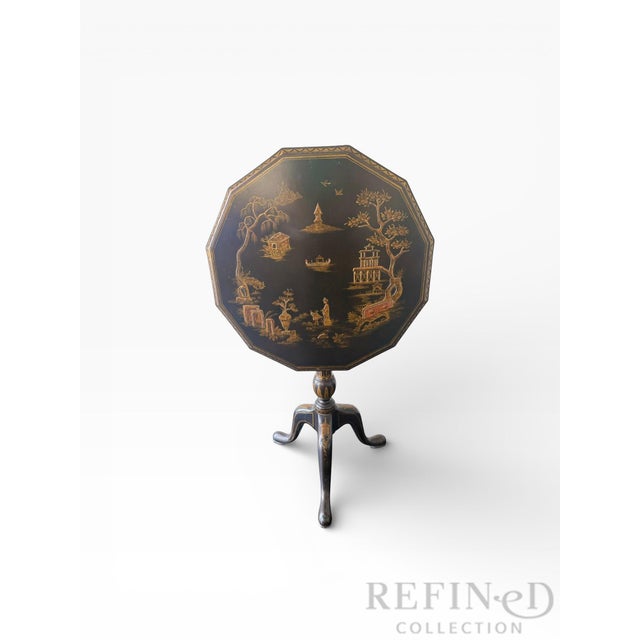 Chinoiserie Maitland-Smith Hand-Painted Chinoiserie Tilt-Top Table, Philippines For Sale - Image 3 of 13
