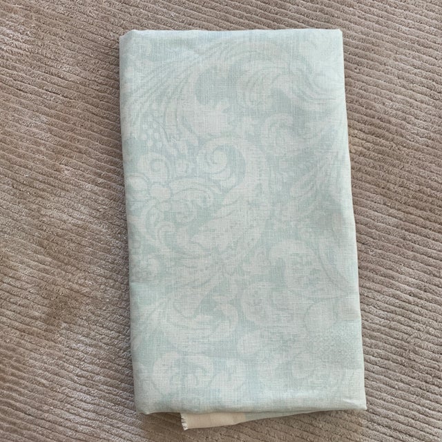 High End Designer Celadon Green Linen Damask Fabric. Gorgeous, luxe hand. Perfect for pillows or small interior design...