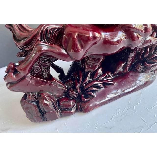 Plastic VintageRed Running Horses Sculpture, Large Chinese Lucky Stallions Sculpture, Feng Shui Decor For Sale - Image 7 of 10